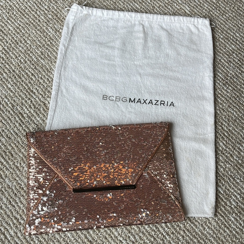 BCBGMAXAZRIA pink and silver sequin clutch